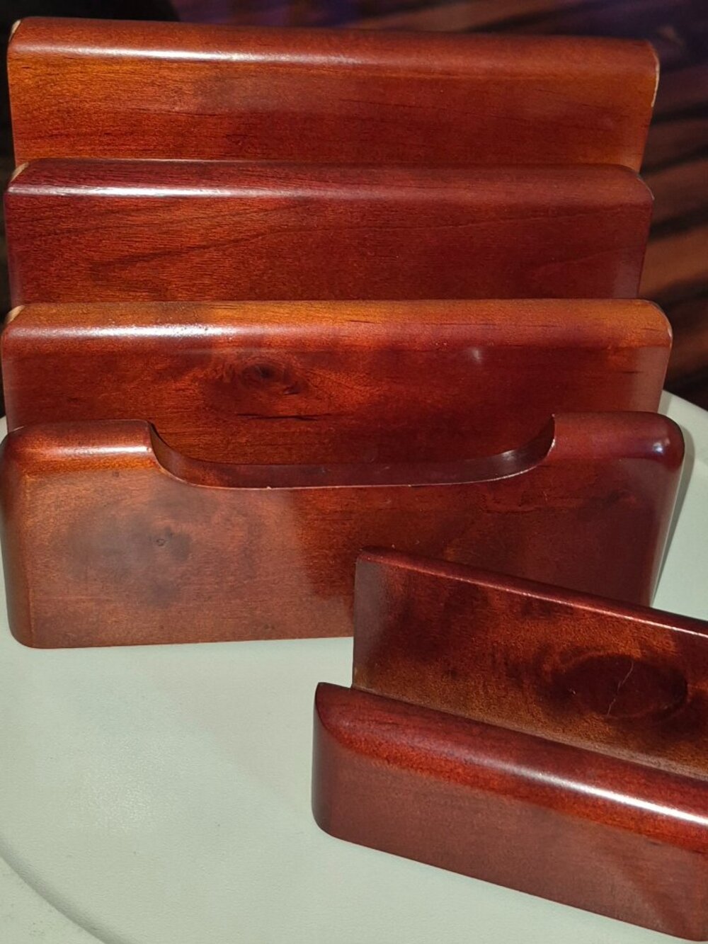 Vintage Eldon Solid Cherry Wood Desk Mail Organizer & Business Card Holder NEW